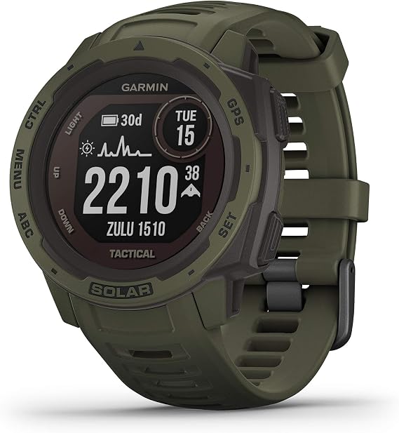 Garmin Instinct Solar Tactical, Solar-Powered Rugged Outdoor Smartwatch with Tactical Features, Built-in Sports Apps and Health Monitoring, Moss Green