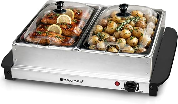 Elite Gourmet EWM-6122 Dual Buffet Server, 5 Qt, Stainless Steel