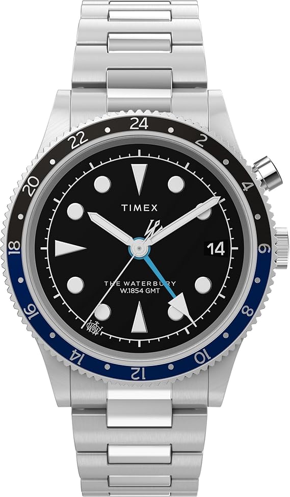 Timex Men's Waterbury Traditional GMT 39mm Watch - Stainless Steel Bracelet Black Dial Stainless Steel Case