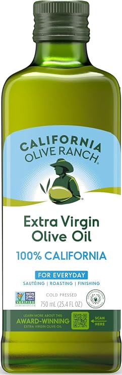 California Olive Ranch 100% Extra Virgin Olive Oil - Certified Cooking & Baking EVOO - California Grown Cold Pressed Oil - Whole30, Keto, Vegan, Kosher Extra Virgin Olive Oil, 750mL
