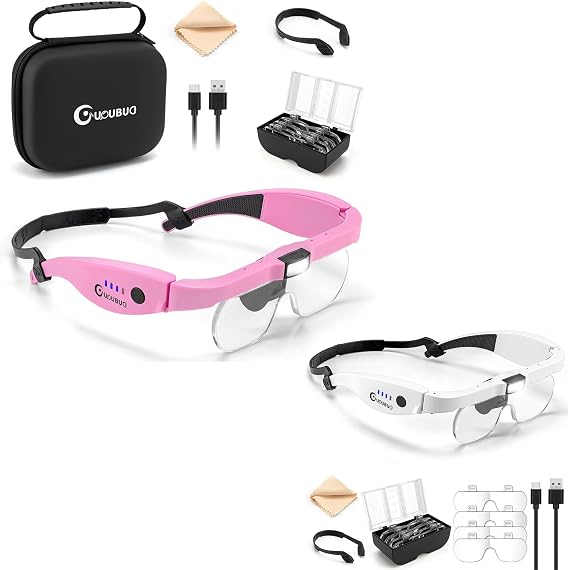 Magnifying Glass with Light, 1.5X-5.0X Magnifying Glasses, Rechargeable Magnifying Headset with Light, Head Magnifier with Lenses, Carry Case, Magnifying Glasses for Close Work Crafts Jewelry