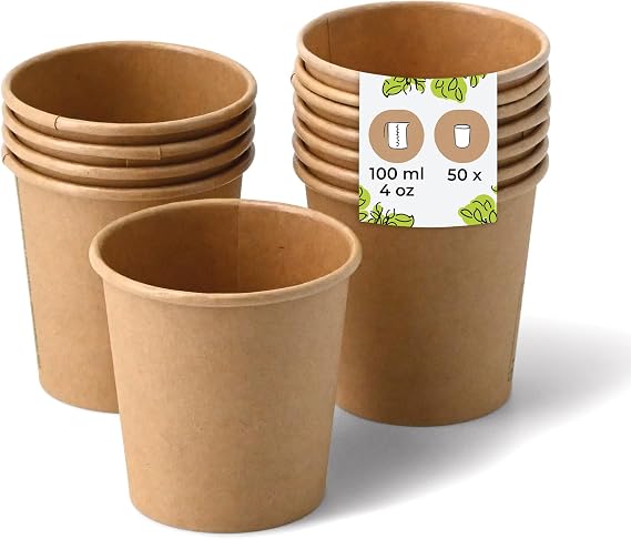 BIOZOYG Pack of 50 Coffee Cups Paper Cups 100 ml / 4 oz Diameter 62 mm Brown - Disposable Cups Plastic-Free - Cups from Sustainable Forestry - Coffee Cups Disposable