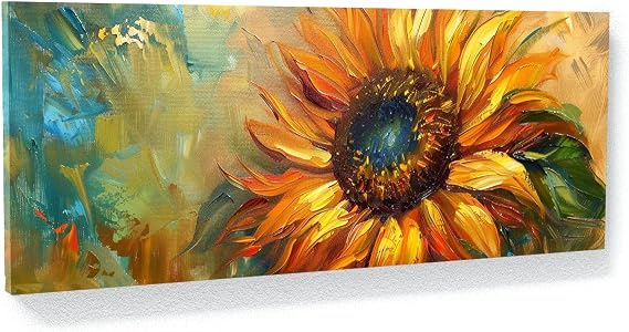 Sense Canvas Sunflower Splendor 5 Canvas Art - Home Decor Wall Art Print Poster Painting Large 40x16 / 0.75"