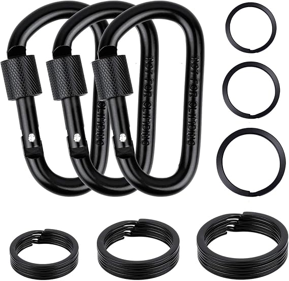 Cridoz Locking Carabiner D Ring Clips with Flat Key Ring