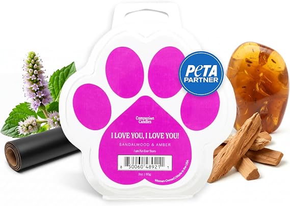 Companion Candles I Love You, I Love You! Pet-Friendly Wax Melt Sandalwood & Amber Fragrance - Coconut Soy Wax, Long-Lasting Scent, Made in USA, 3 oz