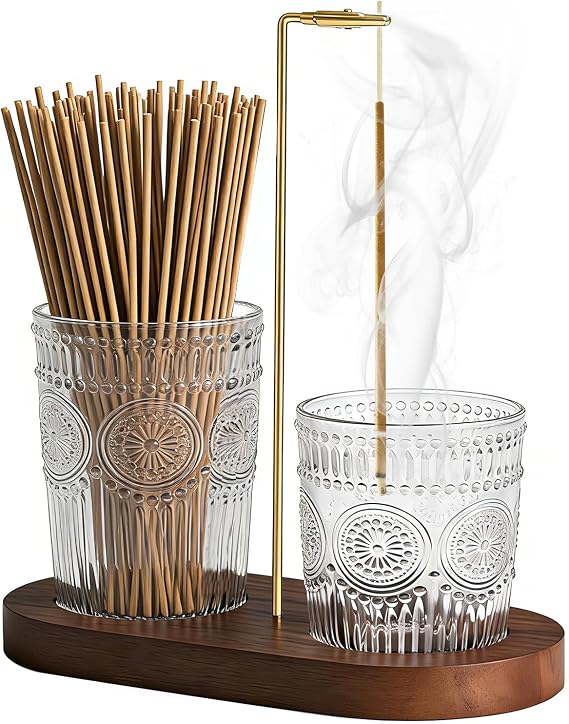 2 in 1 Incense Holder for Sticks, Vintage Glass Incense Burner