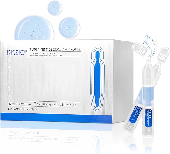 KISSIO Copper Peptide Serum Ampoule,30 Count Disposable Face Serum,Skin Rejuvenating with Collagen & Peptides for Fine Lines,Hydrating & Elasticity,Travel Size Makeup Base