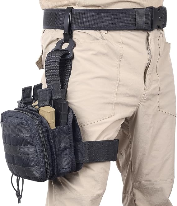 Drop Leg Tactical Mag Admin Pouch,Medical EMT Organizer with 4 Stacker Magazine Holder for M4 M16,1000D Nylon First Aid Pouch