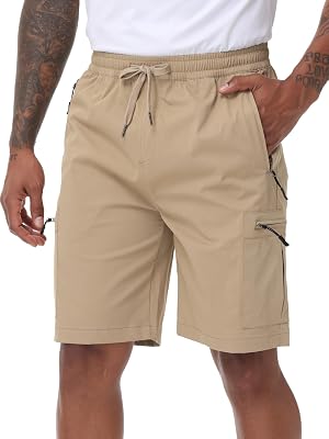 Satankud Mens Cargo Hiking Shorts 9 Lightweight Golf Shorts for Casual Work Travel Outdoor 5 Zipper Pockets