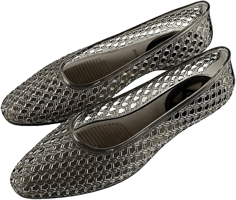 Jelly Shoes for Women Clear Mesh Flat V-Shaped Wide Water Sandal