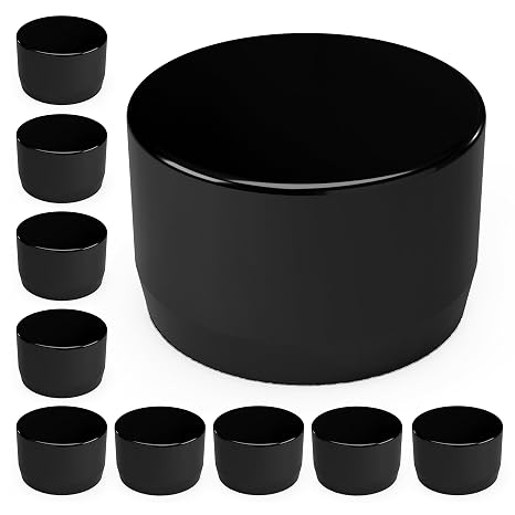 FORMUFIT 1" Furniture Grade External PVC End Cap in Black, 1.315 Actual Cap Diameter, Made in USA, UV-Resistant, Impact-Proof, Flat Cap for The Ends of PVC Pipe, 10-Pack