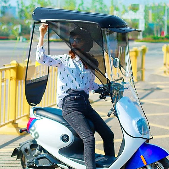 Electric Car Canopy,Scooter Umbrella,Universal Electric Motorcycle Sunshade Cover,Mobility Scooter Rain Waterproof Cover, Battery Car Canopy Umbrella Cover, Waterproof Sun Visor,A-Black