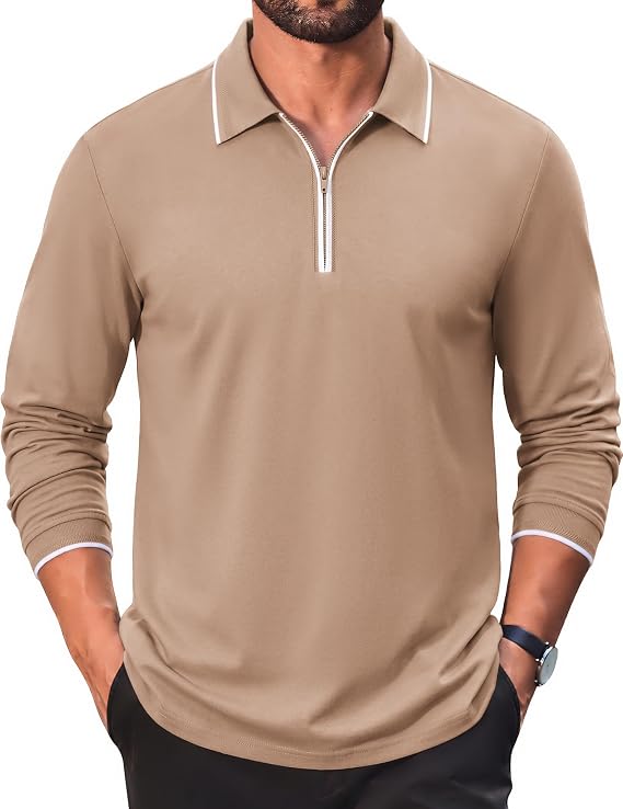COOFANDY Men's Long Sleeve Polo Shirts Cotton Quarter Zip Pullover Shirt