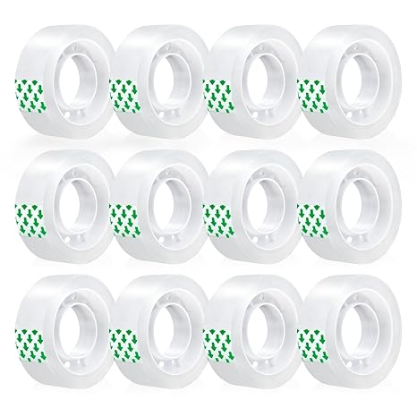 12-Roll Clear Tape Refills for Dispenser, 3/4 x 1,023 Transparent Gift Wrapping Tape for Office Home and School, Invisible Tapes Refills DIY Crafts Supplies