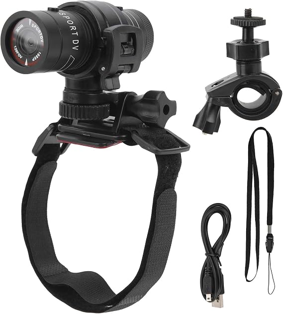 Full HD 1080P Mini Sports Camera - 120 Wide Angle Action Cam, IPX-4 Waterproof Video Recorder for Bicycle, Motorcycle Helmet and Handlebar