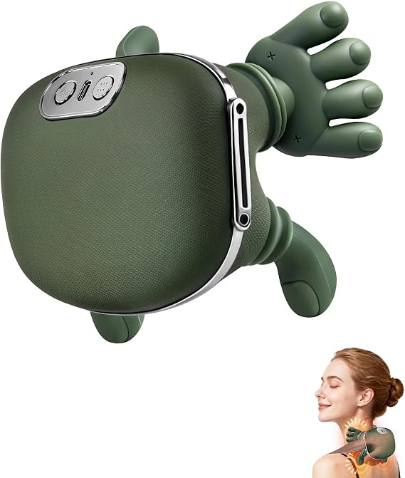 Omumax Neck Massager with Heat, Cordless Human-Like Massage, Green
