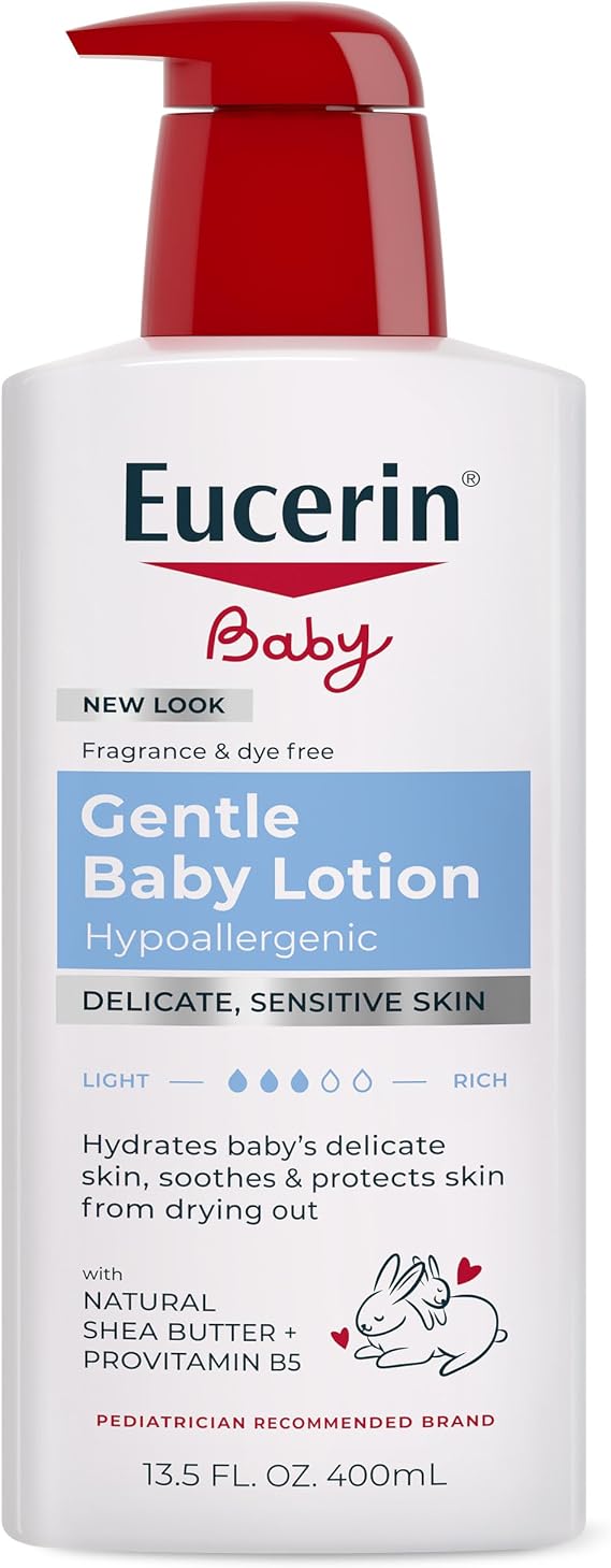Eucerin Baby Gentle Baby Lotion, Pro-Vitamin B5 and Shea Butter, 13.5 FL OZ | Baby Body Lotion with Pro-Vitamin B5 and Shea Butter, Soothes and Protects Delicate Skin, Hypoallergenic, Fragrance Free