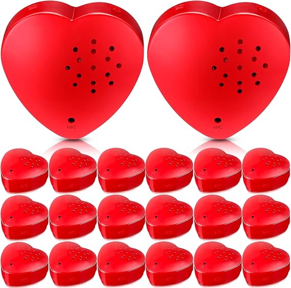 Fabbay 20 Pack Voice Recorder for Stuffed Animal 30 Seconds Heart Red Push Button Heart Sound Recorder Recordable Device for Stuffed Animals Blanket Pillow Message Recording