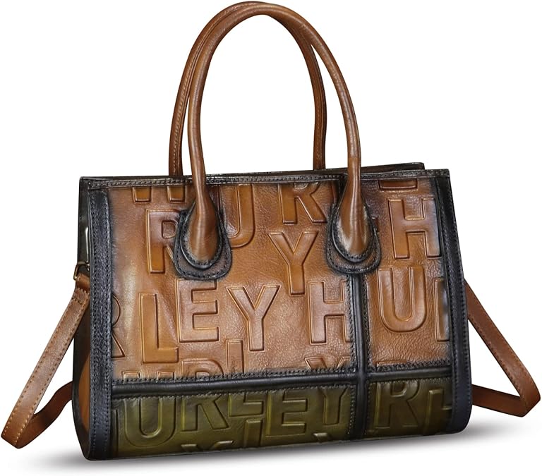 Genuine Leather Satchel for Women Embossed Handbag Top Handle Handbags Handmade Crossbody Tote Bag Purse