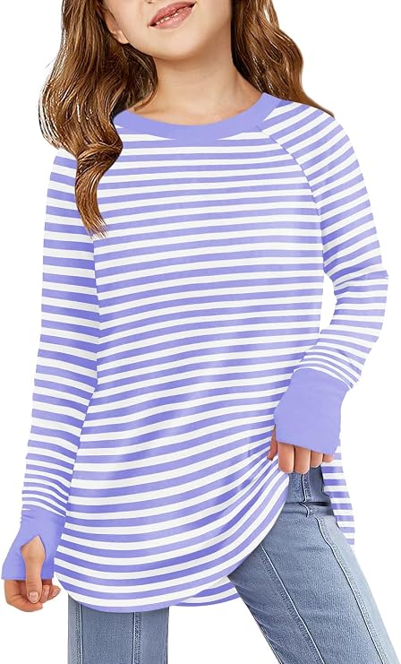 Haloumoning Girls Striped Long Sleeve Shirts 5-14 Years