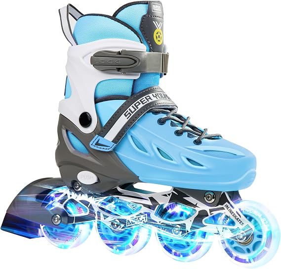 SUPER YOUNGSTER Adjustable Inline Skates for Boys Girls Ages 4-12 with Light Up Wheels, Roller Skates Blades for Youth Kids Indoor & Outdoor Beginners