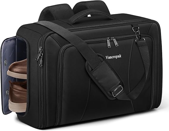 Vancropak Convertible Carry on Garment Bag, Duffel Bag with Backpack Straps | Hanging Suit Carrier, Shoe Compartment, 15.6 Laptop Bag, Business Suitcase, Wrinkle Free Suit Carrier Luggage