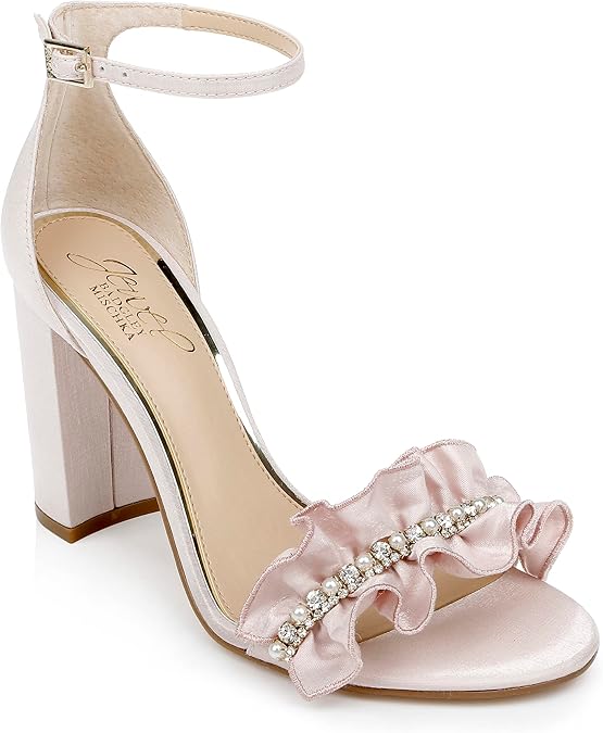 Jewel Badgley Mischka Deva Ruffle High Block Heel