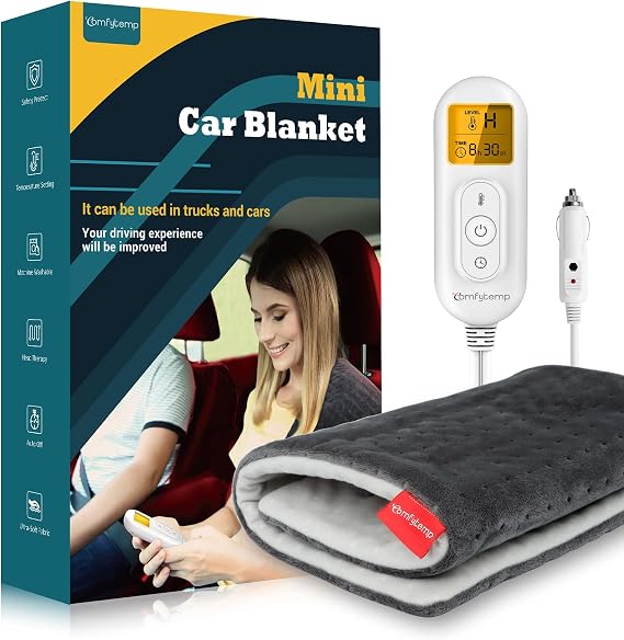 Comfytemp 12V/24V Car Electric Blanket for Back Neck Shoulders Hip 12"x24" | Portable Mini Travel Blanket for Waist, Truck, SUV, 4 Heat Settings, 11Auto-Off, Washable for Drivers Women Men Winter