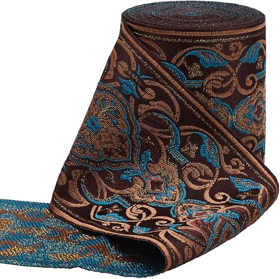 GORGECRAFT 5.5 Yard 3.5 Inch Boho Jacquard Ribbon Deep Sky Blue Polyester Wide Vintage Embroidery Lace Trim Roll Ethnic Woven Floral Fabric Trim for Sewing Clothing Handmade Bag Gift Christmas Decor