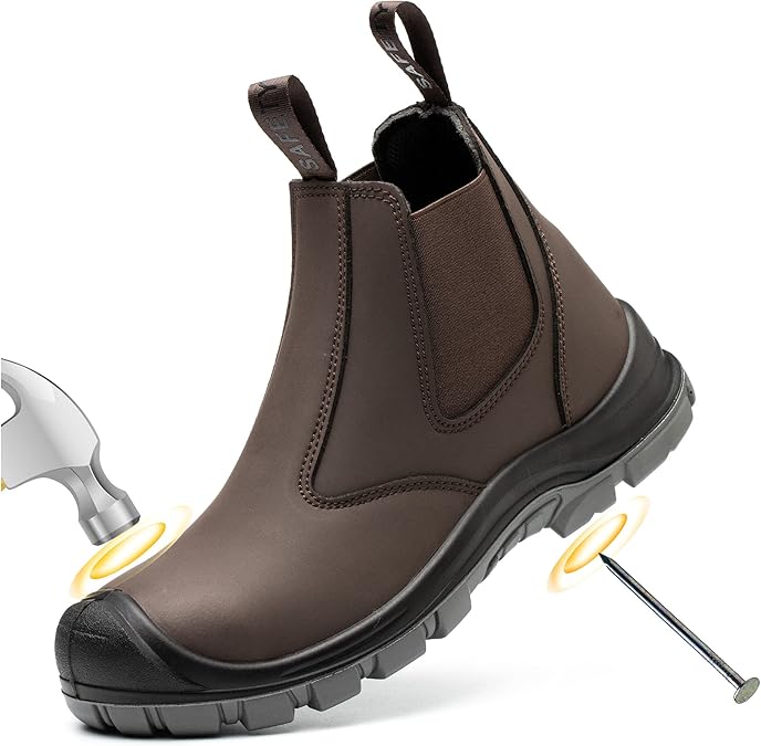 TAERDUN Steel Toe Work Boots for Men Slip-on Chelsea Boot, 6" Safety Shoes | TAERDUN ASTM Safety Boot, Comfortable Welding Botas de Trabajo Work Shoes Waterproof, Lightweight Industrial & Construction