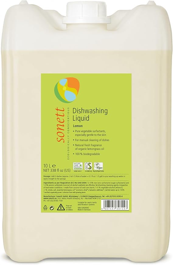 Sonett Organic Lemon Dishwashing Liquid, Biodegradable, 10L/338 fl oz