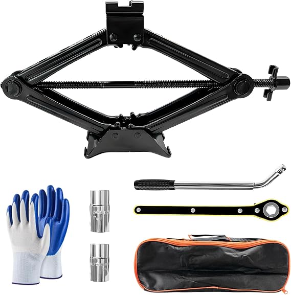Car Jack Kit, 2 Ton (4409 lbs) Scissor Jack Auto Emergency Kit with Lug Wrench, Heavy Duty Portable Lifting Jacks Tire Changing Tool for Sedans SUVs MPVs, Car Accessories