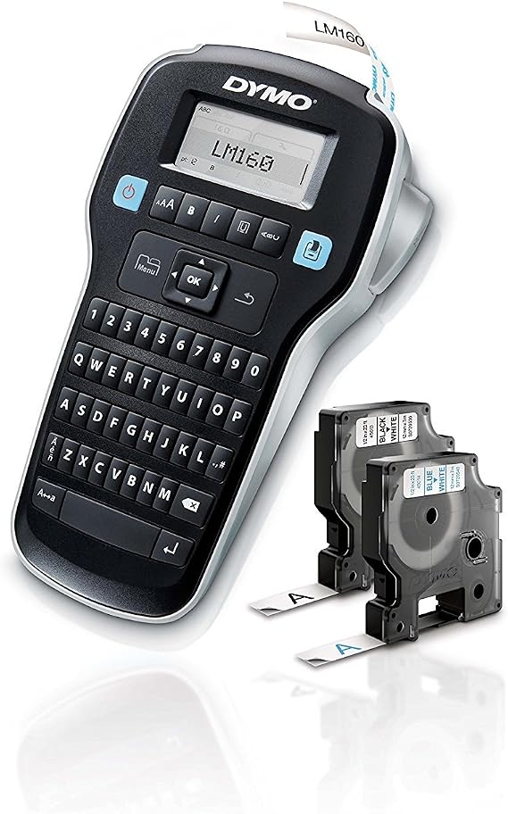 DYMO Label Maker with 2 D1 DYMO Label Tapes | LabelManager 160 Portable Label Maker, QWERTY Keyboard, One-Touch Smart Keys, Easy-to-Use, for Home & Office Organization