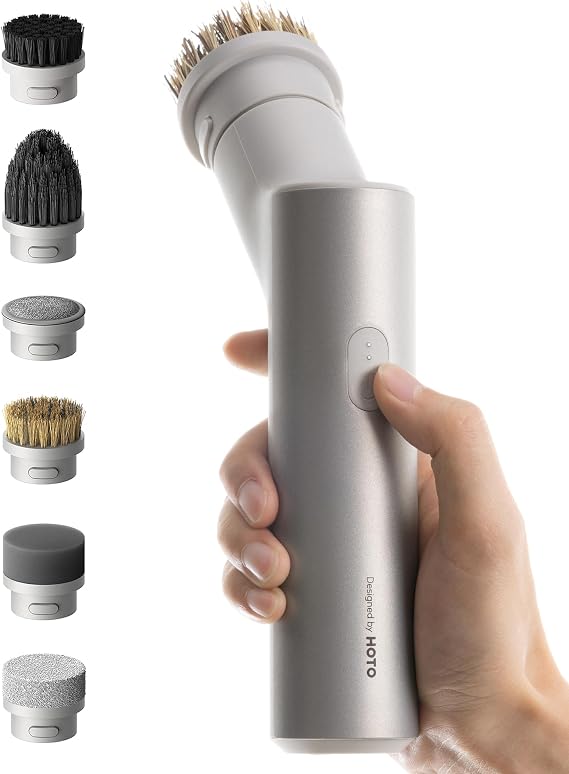 HOTO Handheld Short-Handle Electric Cordless Spin Scrubber, 9 Brush Heads