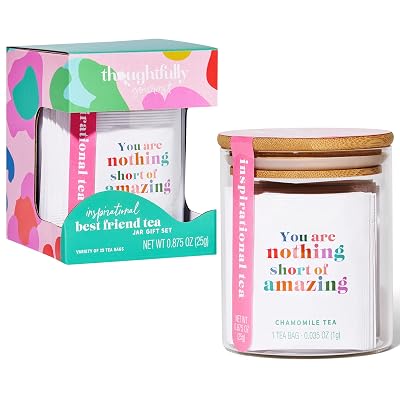 Thoughtfully Gourmet, Inspirational Best Friend Tea Gift Set, Includes Glass Storage Jar and 5 Flavors of Tea with Inspirational Quotes, Set of 25