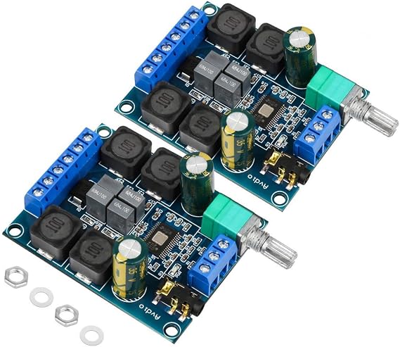 TPA3116D2 Stereo Amplifier Boards, 2-Pack, 2 x 50W | Dual-channel digital amp modules for 5-24V DIY speakers, home audio and compact electronic amplification projects.
