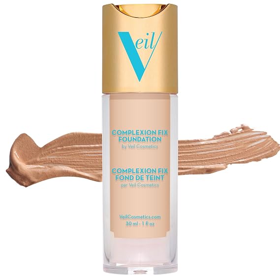 Veil Cosmetics Complexion Fix Liquid Foundation Buildable Coverage Water-Resistant, Hypoallergenic, Oil-Free, Cruelty-Free & Vegan Lightweight & Brightening Long Lasting (2N Light Neutral)