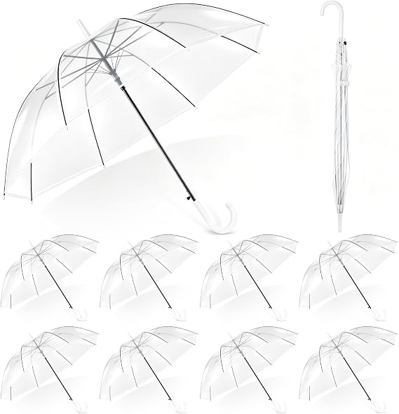 Aodaer 37.4 Inch Clear Umbrellas for Wedding Large White Transparent Umbrella Dome See Through with White Handle for Ladies, Men's, Unisex Party Parasol Rain