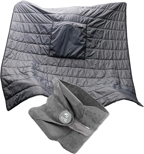 Trtl Travel Pillow and Mini Wrap - Comfortable Neck Pillow for Traveling - Compact, Packable Travel Blanket to Stay Cozy On-the-Go - Gray