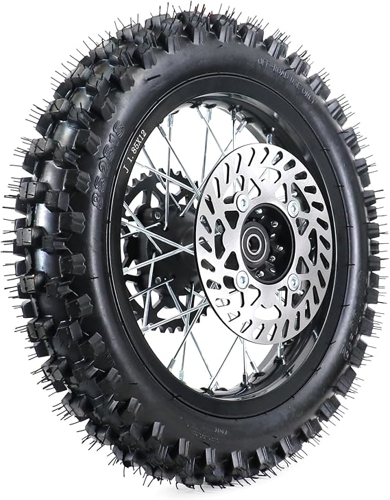 80/100-12 3.00-12 Tire Tube,12" Rear 12mm Axle Rim Wheel With Brake Rotor and 428 41T Sprocket For Apollo SSR 50cc 125cc XR CRF Dirt Pit Bike