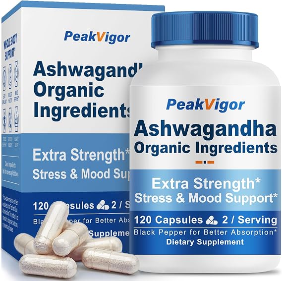 7000mg Organic Ashwagandha Capsules, Ashwaganda Powder Supplements with Black Pepper, Stress Support Ashwagandha for Women & Men, Vegan & Non-GMO & Gluten-Free, 120 Counts