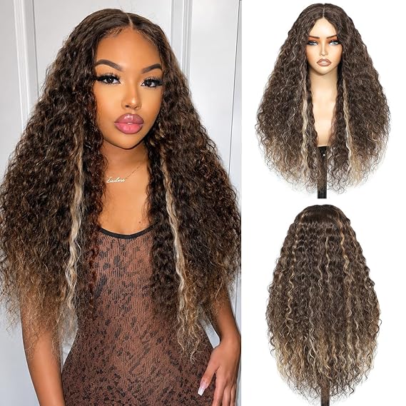 Highlight Blonde Curly Synthetic Wig,100% Protein Silk 26 Inch Curly Wigs for Black Women, Curly Hair Wig Upgraded with Premium Human-Hair-Like Fiber (Highlight Blonde)