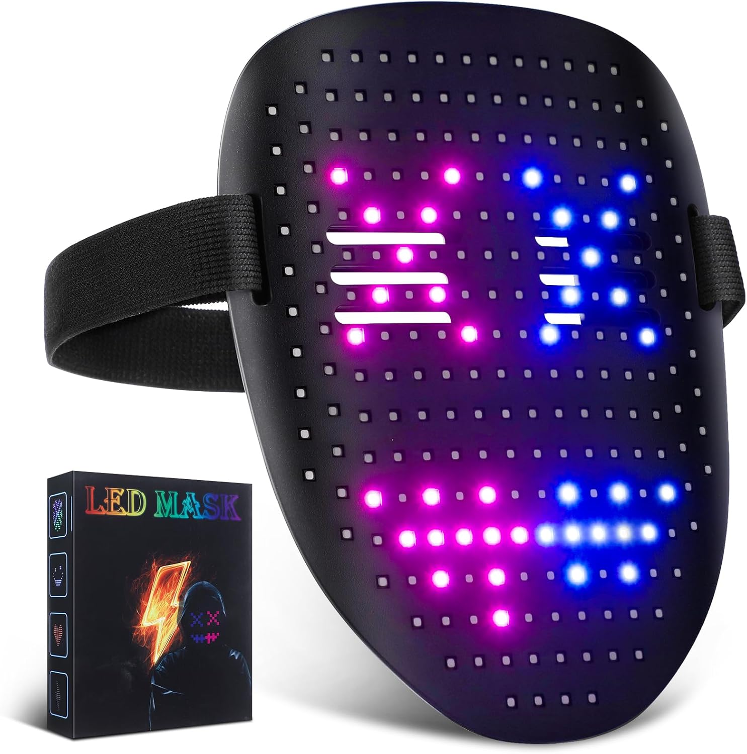 LED Light Up Face Mask, Funny LED Mask with Gesture Sensing Face Transforming Modes, LED Shining Mask Built-in Various Images, Suitable for Costume Cosplay Masquerade Halloween