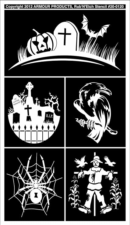 Armour Products Etch Rub N Etch Stencil, 5-Inch by 8-Inch, Halloween 1
