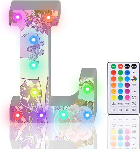 Light Up Letters, Glitter LED Letter Lights 18 Color Changing Diamond Alphabet Sign Night Light with Remote Control for Girls Gifts Birthday Bar Wedding Party Christmas Valentine Wall Table Decor - L [Energy Class A+++]