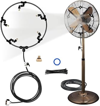 Sumery Outdoor Misting Fan Kit for a Cool Patio Breeze,Water Mister Spray for Cooling Outdoor,19.7FT 6M Misting Line +5 Brass Mist Nozzles +a Brass Adapter Fit to Any Outdoor Fan 19.7FT/6M
