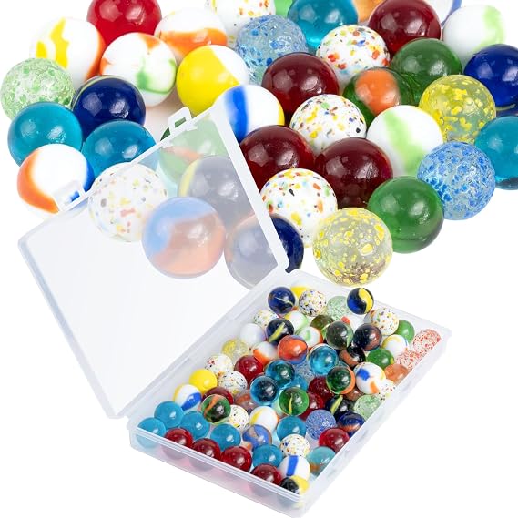 80 Pieces Glass Marbles, 16mm Colorful Marbles with Transparent Box for Vase Decoration, DIY Craft Materials, and All Kinds of Marble Games