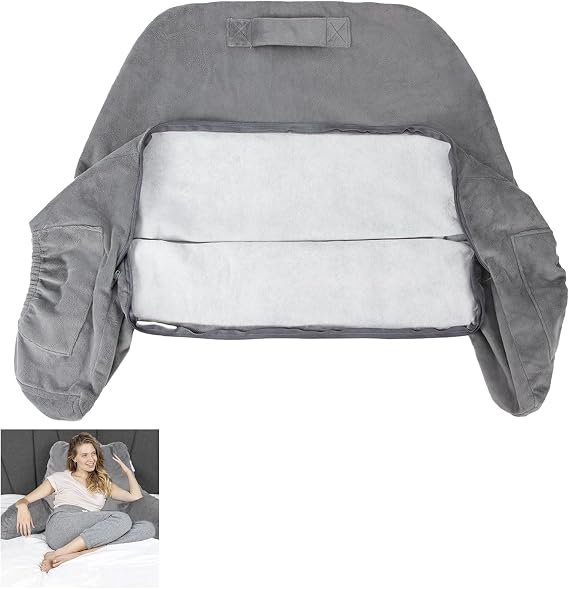 Large Reading Pillow Cover for Backrest Pillow, 19" Soft Polyester Velour Bed Rest Pillow Cover Fits Standard Size Reading Pillows, Dark Grey