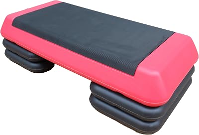 Adjustable Workout Aerobic Exercise Step Platform, Fitness & Exercise Step Platform with 24 Stackable Risers for Home Gym Cardio TrainingGreyRed