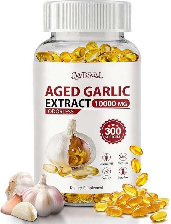Odorless Aged Garlic Extract 10,000 mg - 300 Softgels, 2 Year Aged Garlic Supplements for Heart & Immune Support - Natural Antioxidant Supplement, Non-GMO, Gluten-Free, Vegan